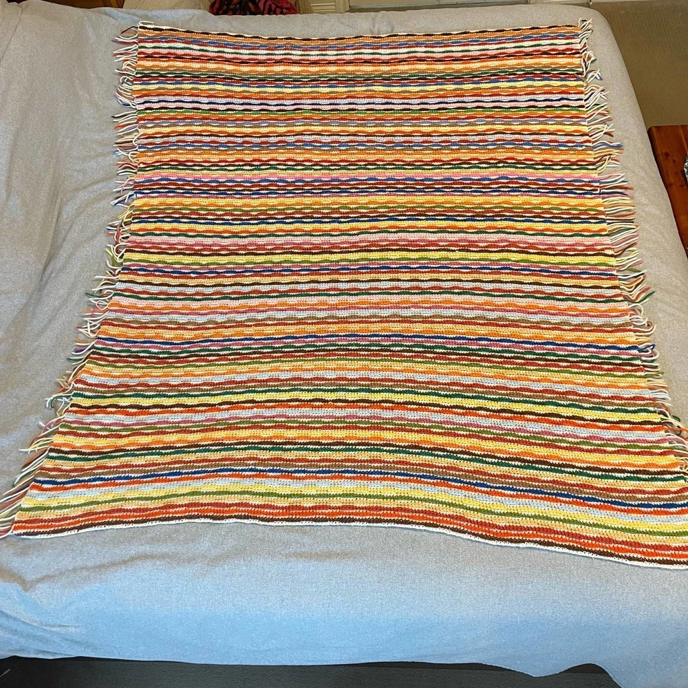Multicolor Woven Cotton Throw Blanket with Fringe